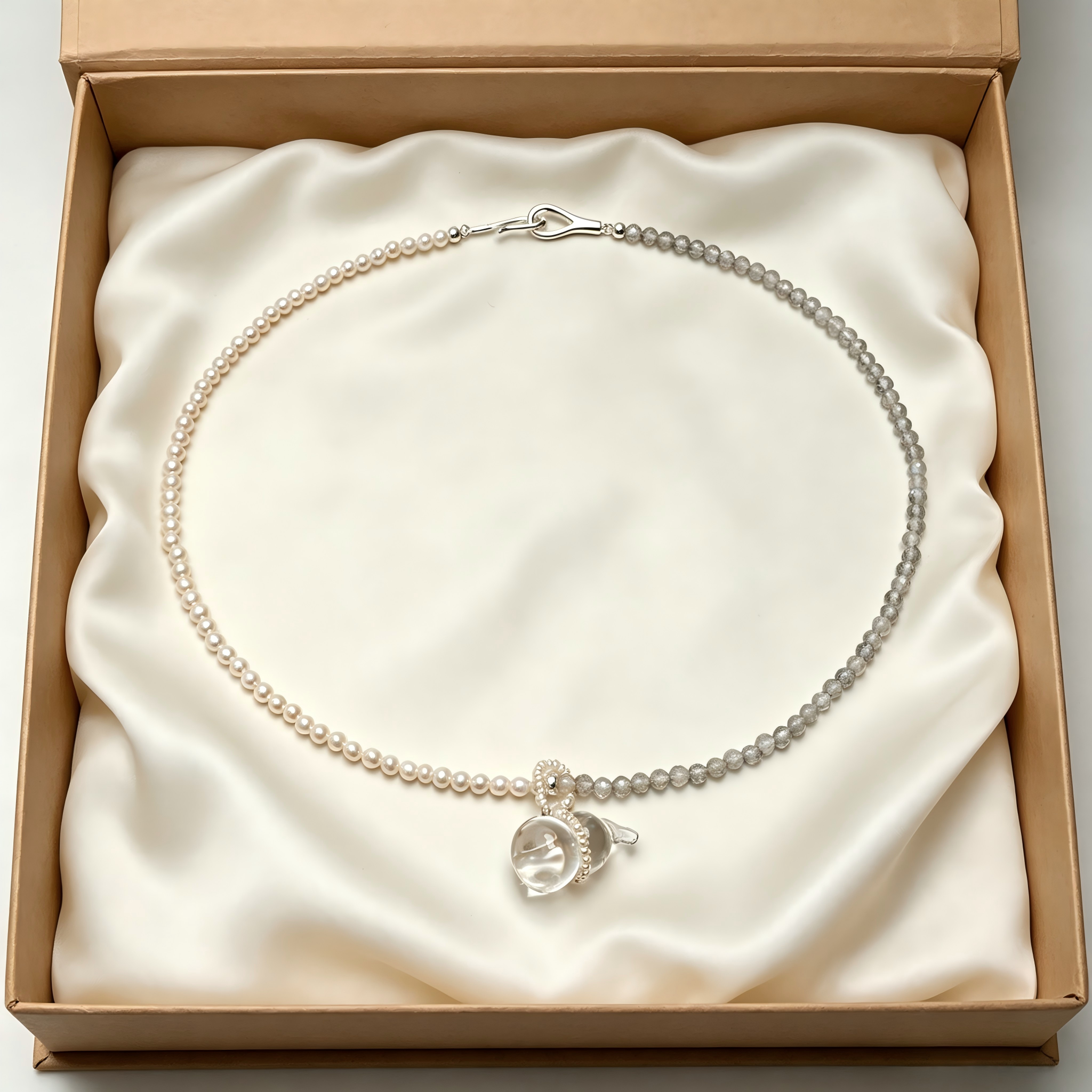 Pearl Clear Crystal Ball Pendant Beaded
