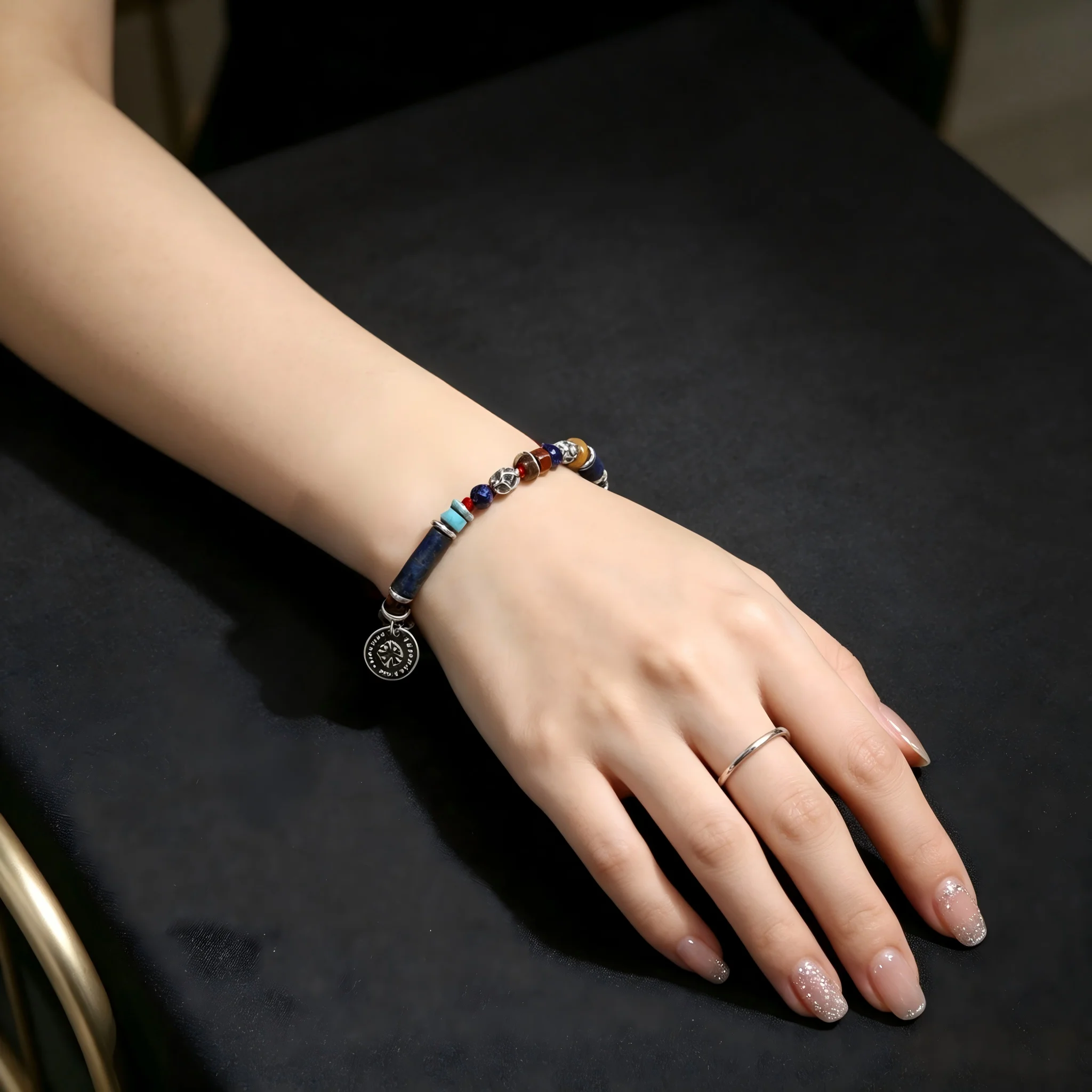 Adjustable Red Rope Bracelet Natural Blue