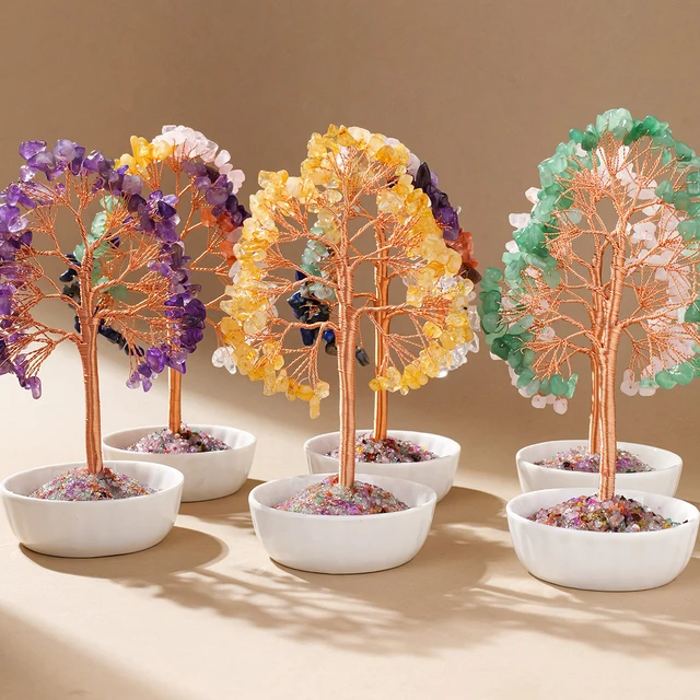 7 Chakra Natural Gemstone Amethyst Citrine Crystal Money Tree - Energy Healing