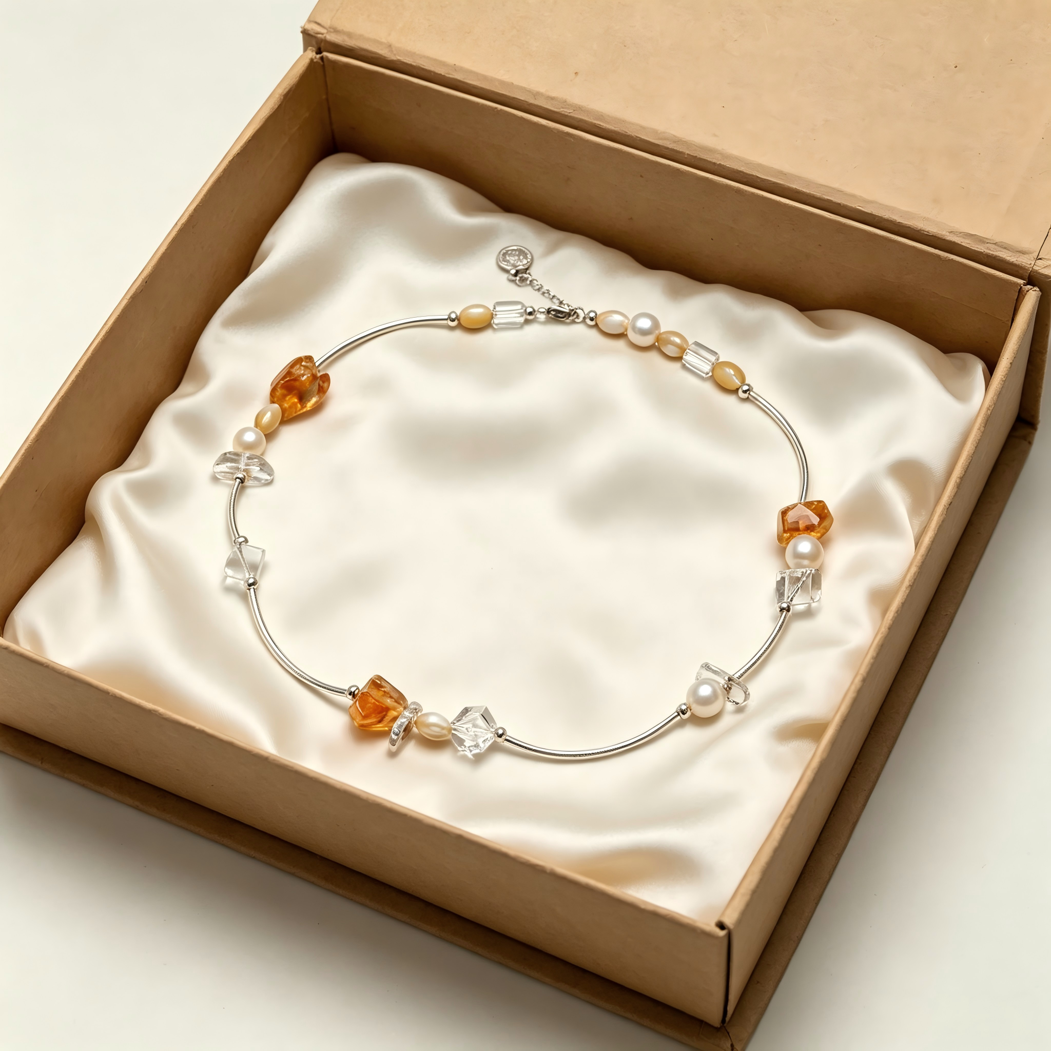 Hand Crafted Citrine Crystal Pearl Silver Crystal Jewelry