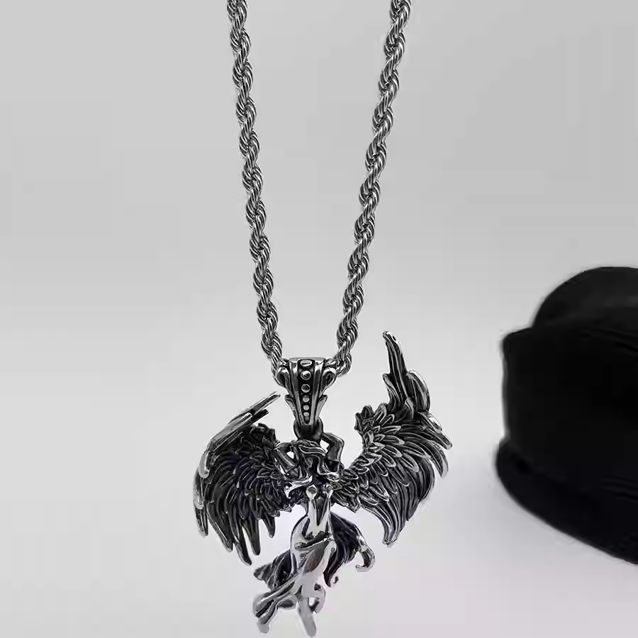 Hisera Retro Angel Wing Titanium Steel Crystal Jewelry