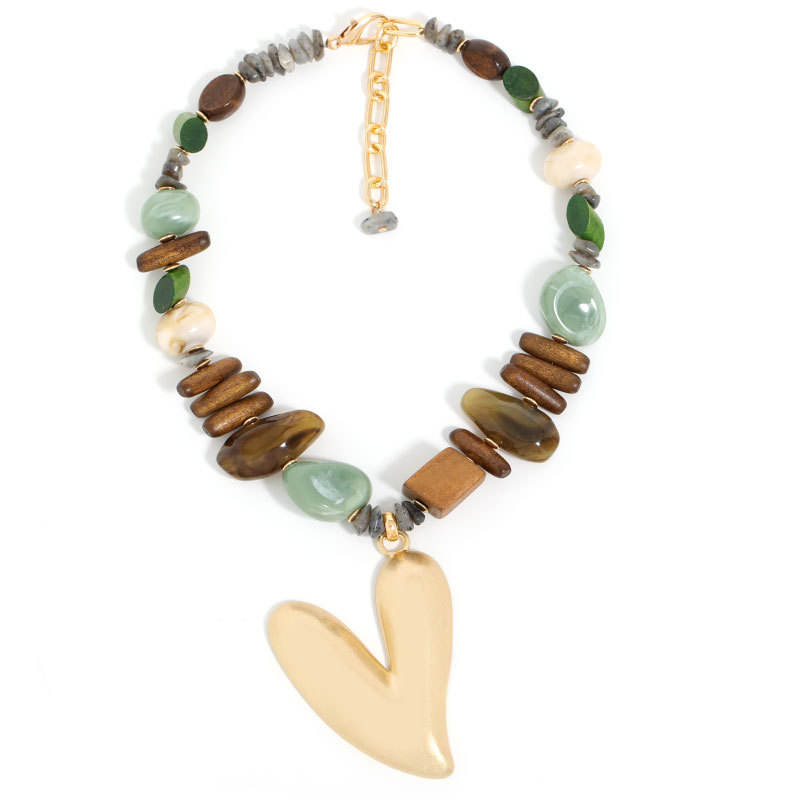 Hisera Bohemian Sporty Necklace - Natural Stone Wood Bamboo 