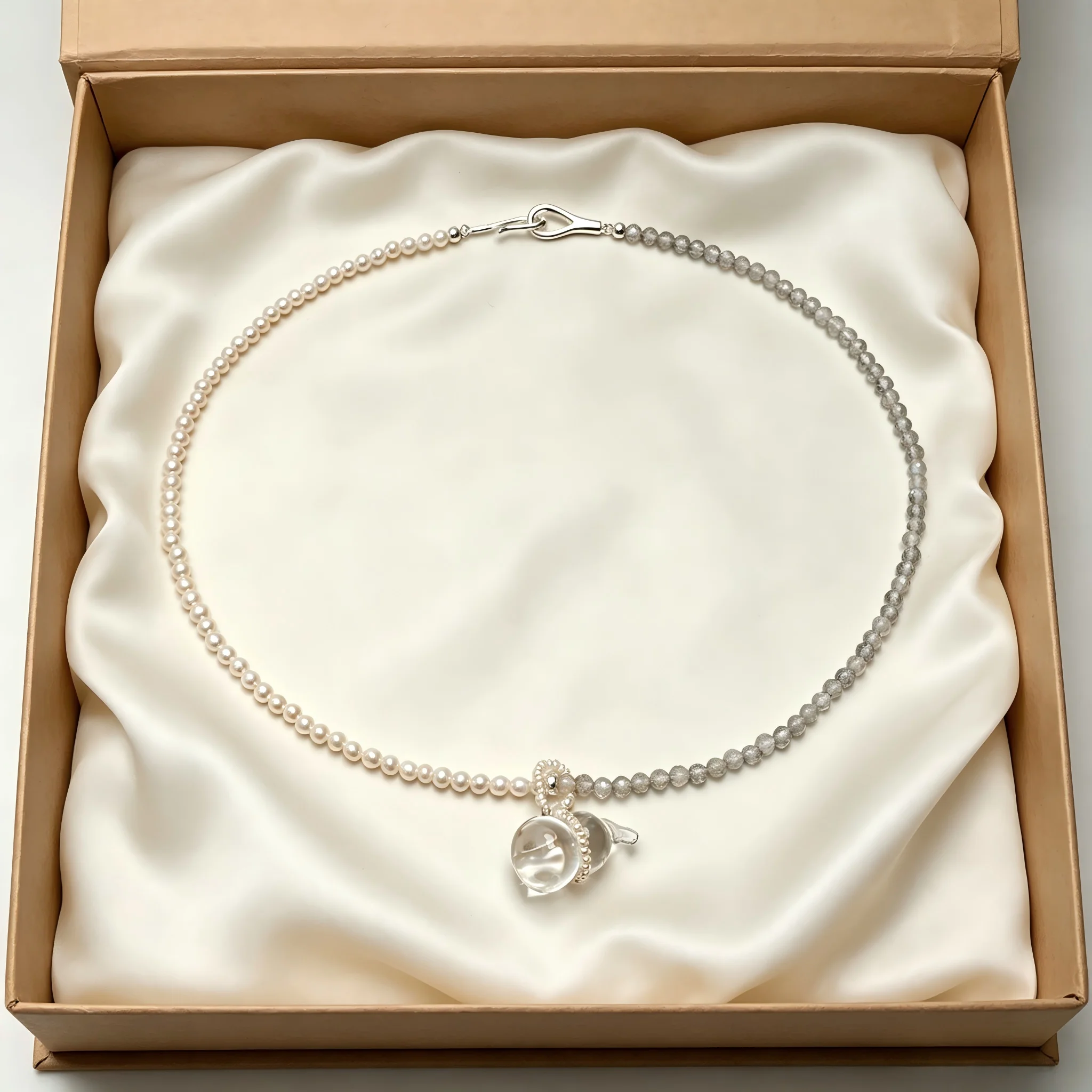 Elegant Pearl Clear Crystal Ball Pendant