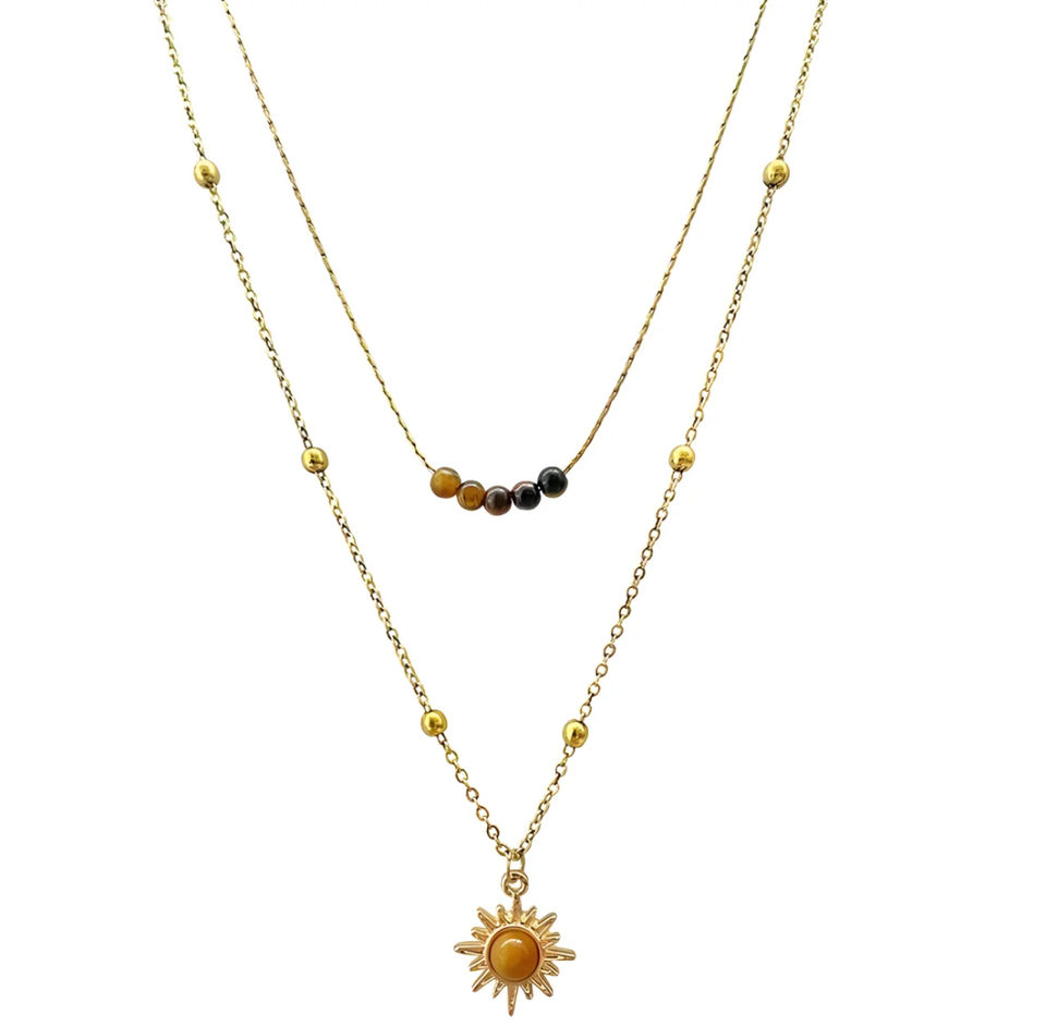Hisera Natural Caramel Crystal Resin 18K Gold Plated Sweater
