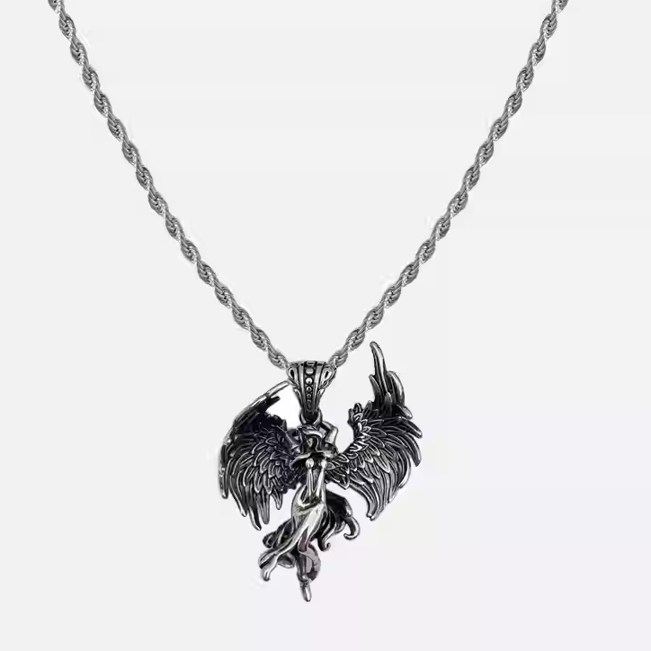 Hisera Retro Angel Wing Titanium Steel Crystal Jewelry