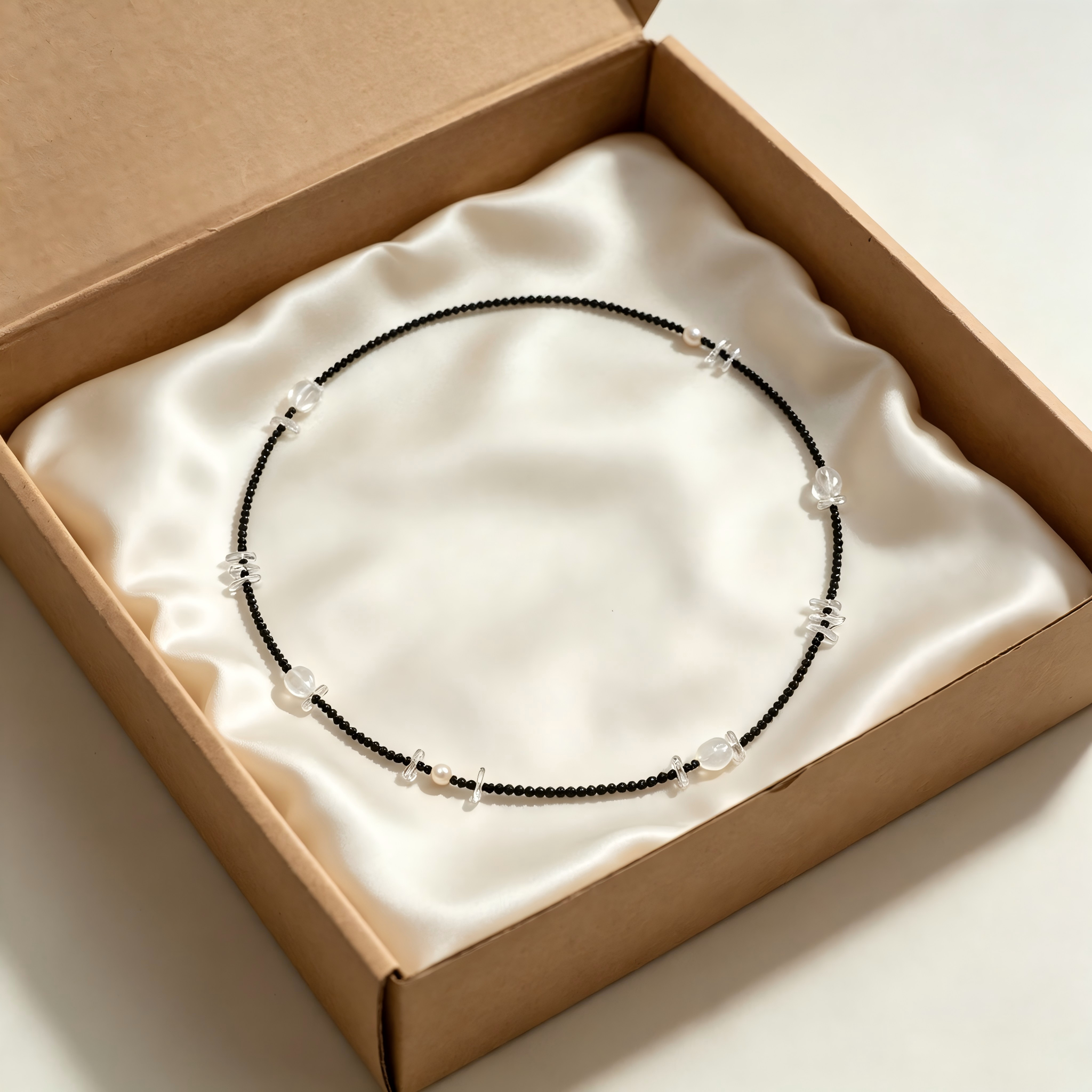 Dainty Clear Crystal Black Seed Bead Crystal Jewelry