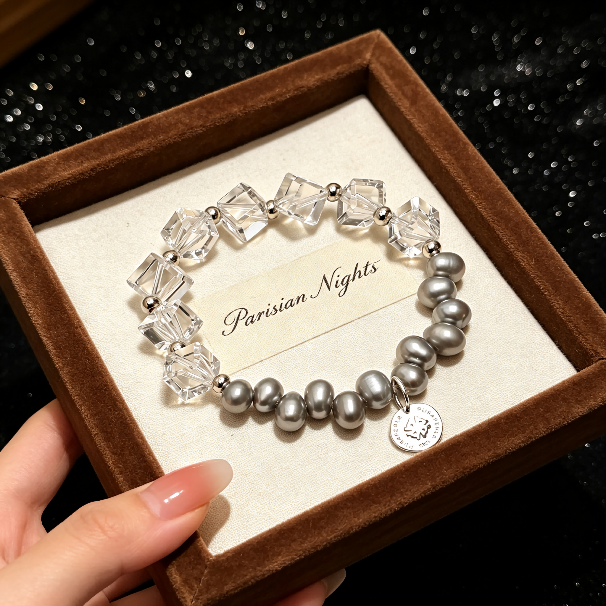 Handmade Cool Tone Bracelet Faceted Square