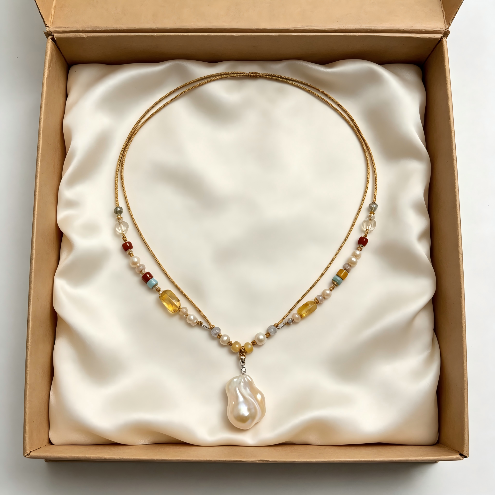 Women Layered Baroque Pearl Pendant Necklace