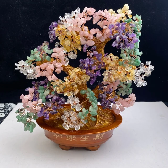 Hand Made Natural Citrine Quartz Crystal Chips Tree - Artisan Wealth Bonsai