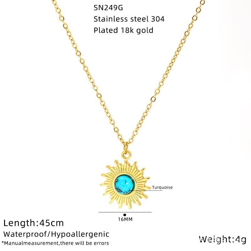 Hisera Copper Sunflower Eye Turquoise Clavicle Chain Pendant