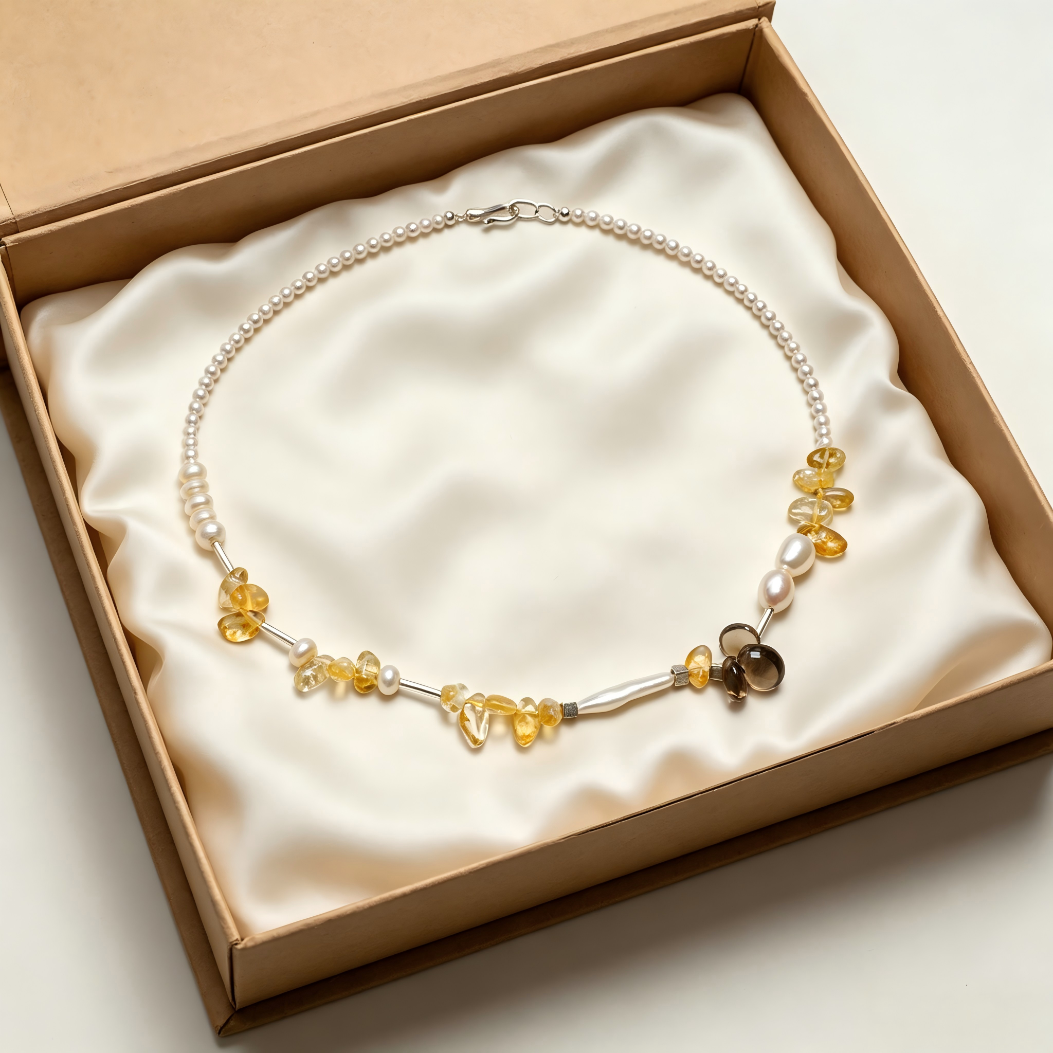 Retro Citrine Smoky Quartz Freshwater Pearl Crystal Jewelry
