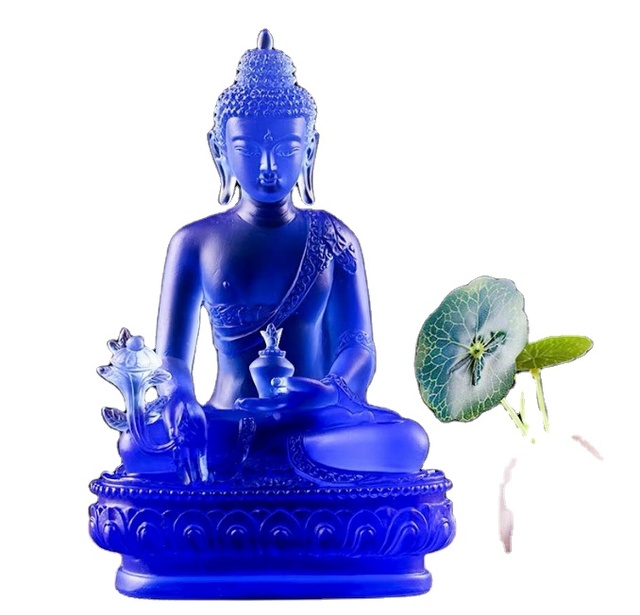 High End LiuLi Glass Buddha Sculpture 20cm - Color Glaze Home Blessing Art