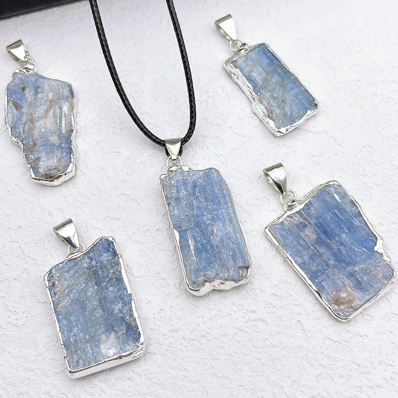 Hisera Natural Kyanite Irregular Blue Crystal Pendant Neckla