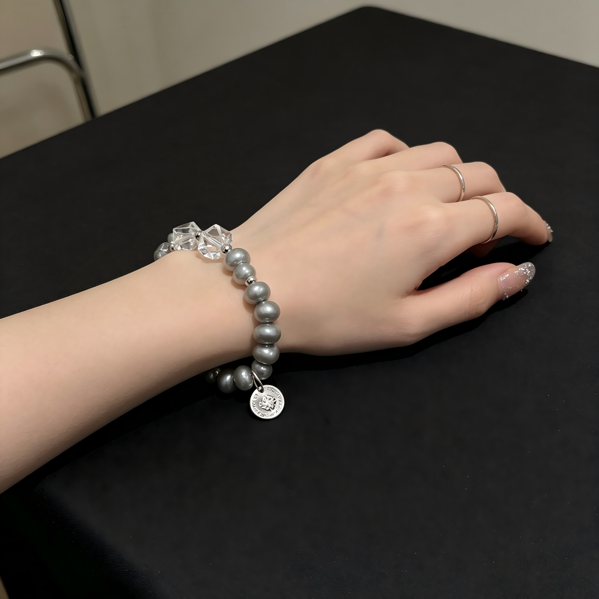 Handmade Cool Tone Bracelet Faceted Square