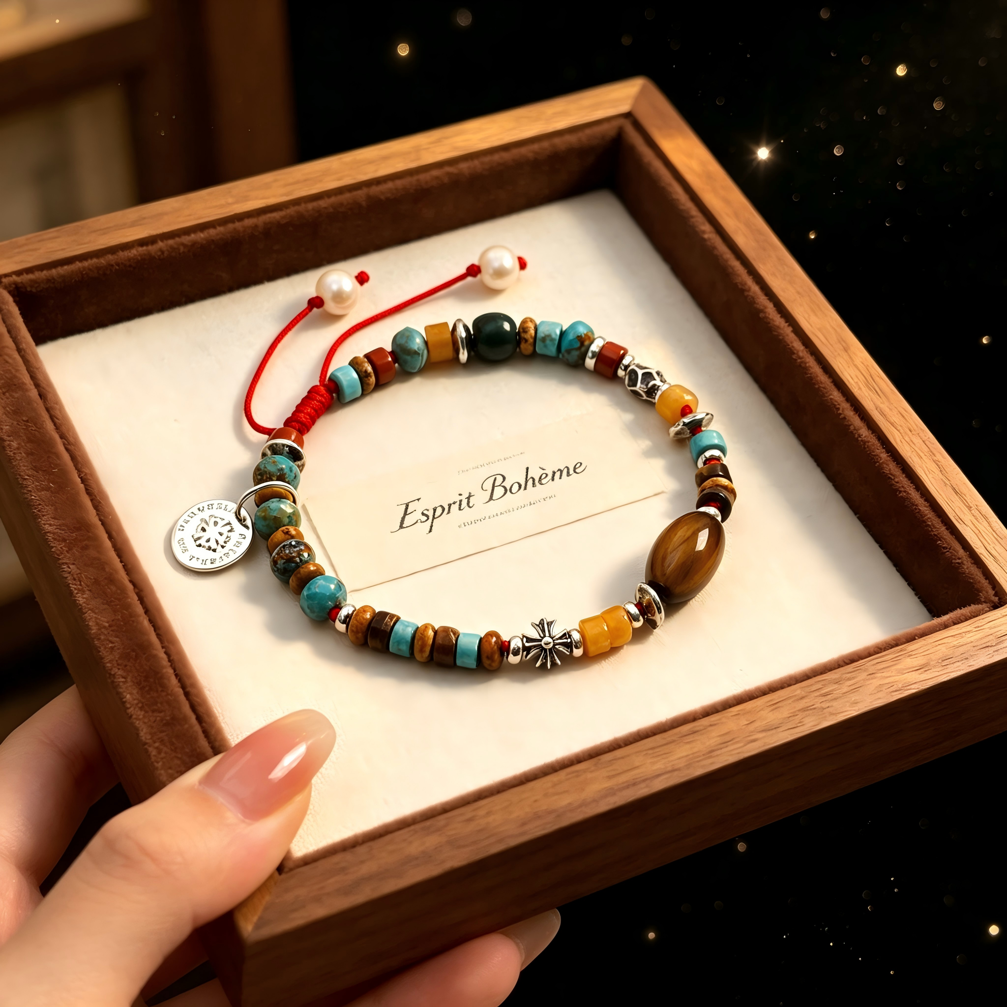 Adjustable Braided Rope Beaded Bracelet Natural