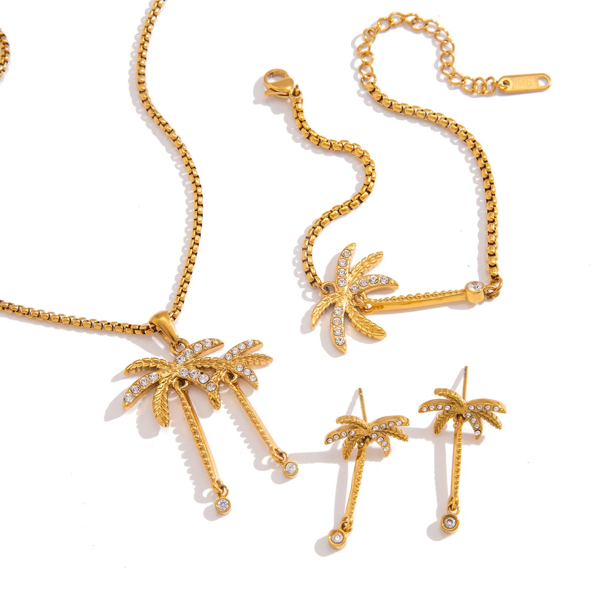 Hisera Coconut Tree Electroplated Stainless Steel Crystal Jewelry