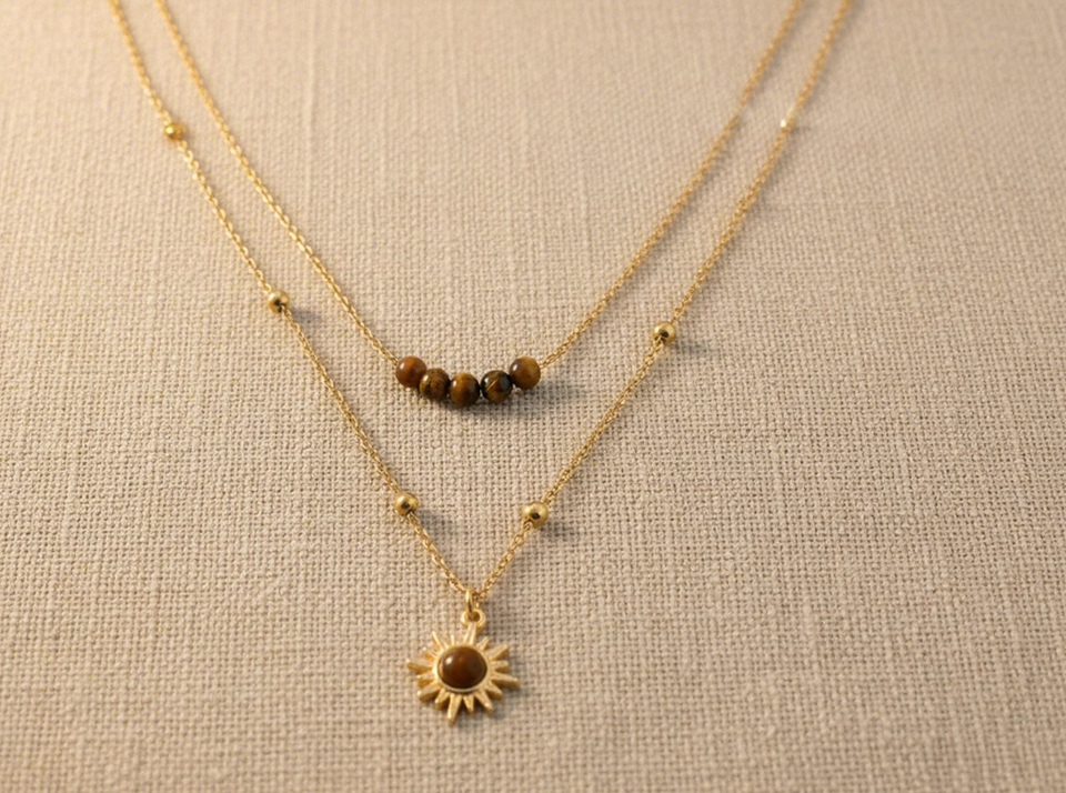Hisera Natural Caramel Crystal Resin 18K Gold Plated Sweater