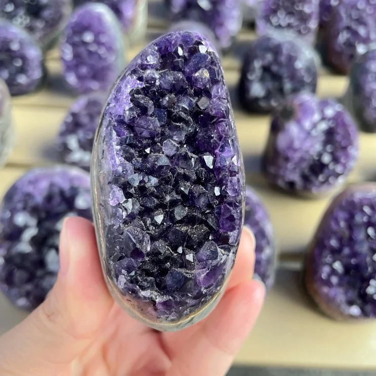 Natural Amethyst Geode Cluster Raw Purple Quartz Crystal Druzy - Premium