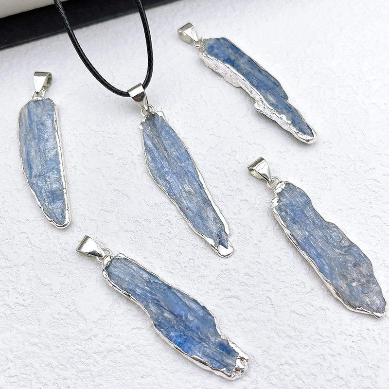 Hisera Natural Kyanite Irregular Blue Crystal Pendant Neckla