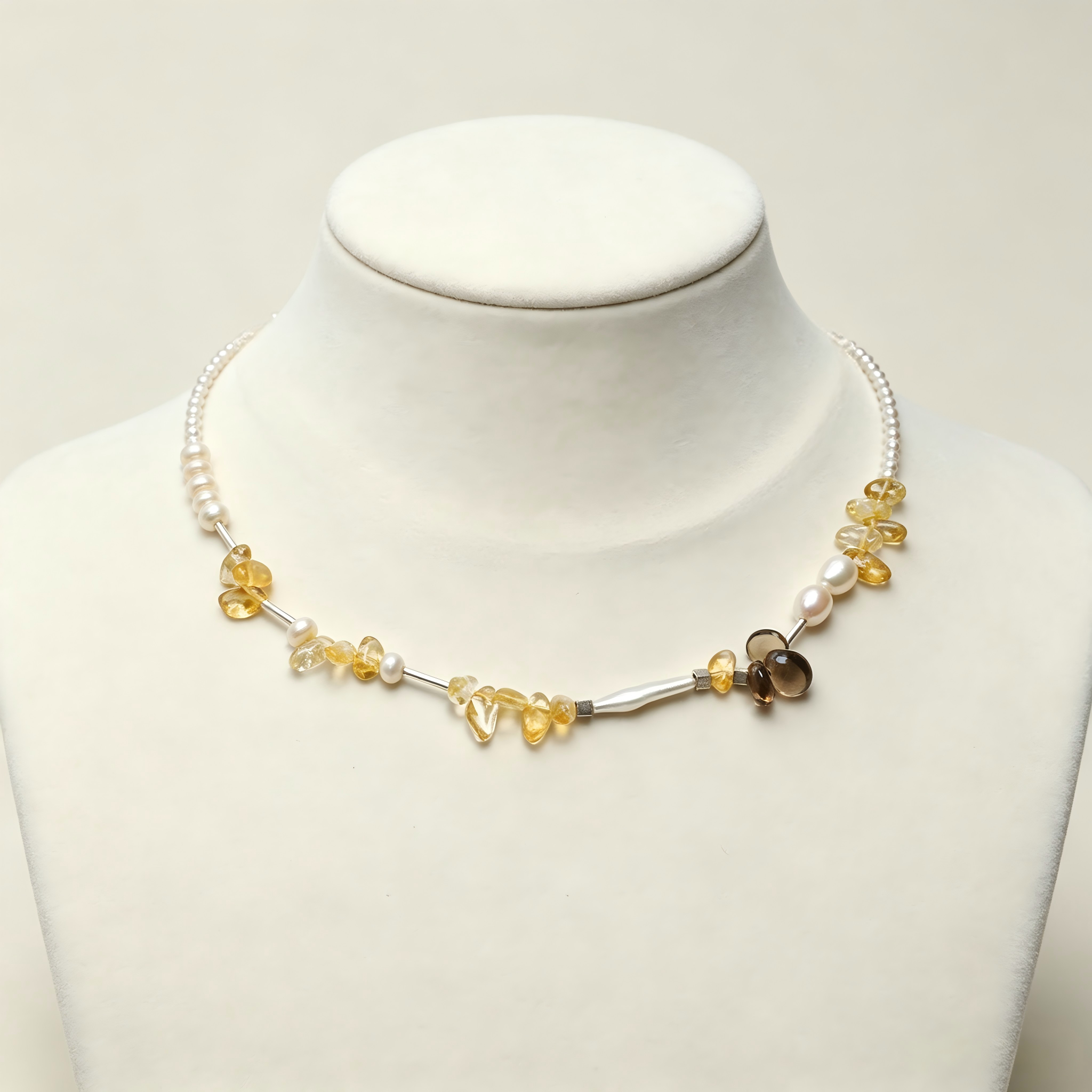 Retro Citrine Smoky Quartz Freshwater Pearl Crystal Jewelry
