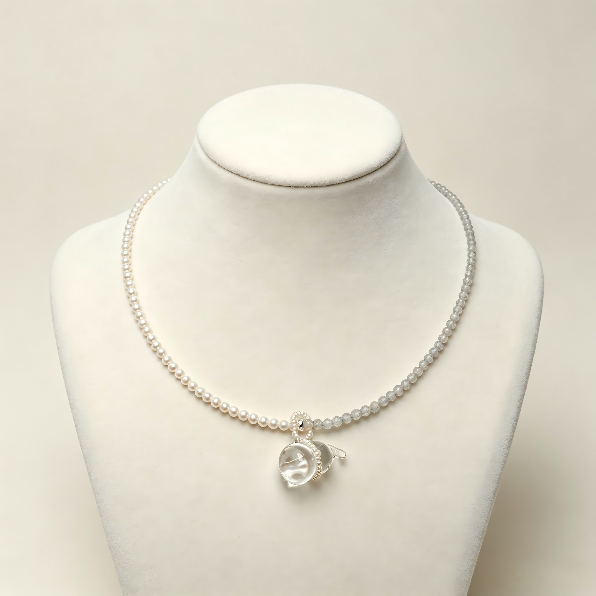 Pearl Clear Crystal Ball Pendant Beaded