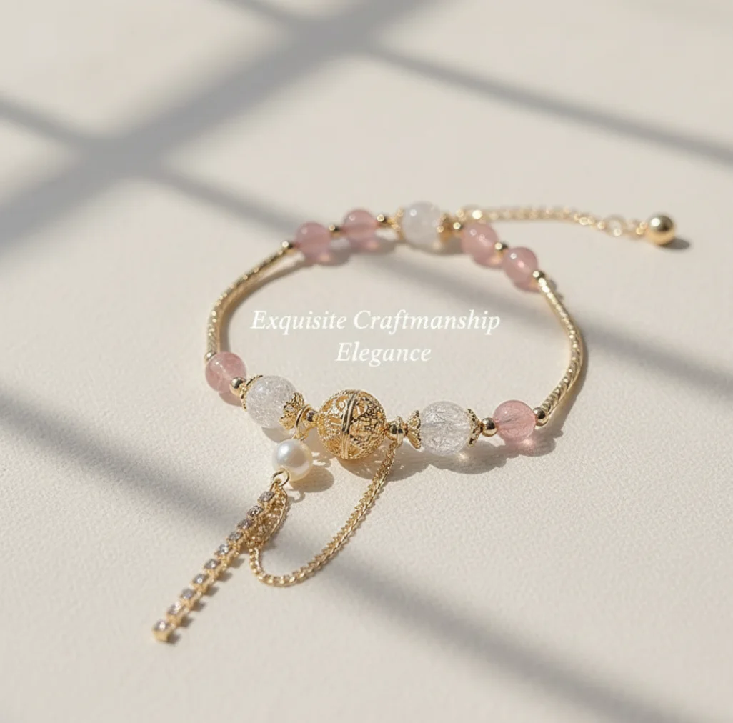 Hisera Trendy Gold Plated Natural Strawberry Crystal Jewelry