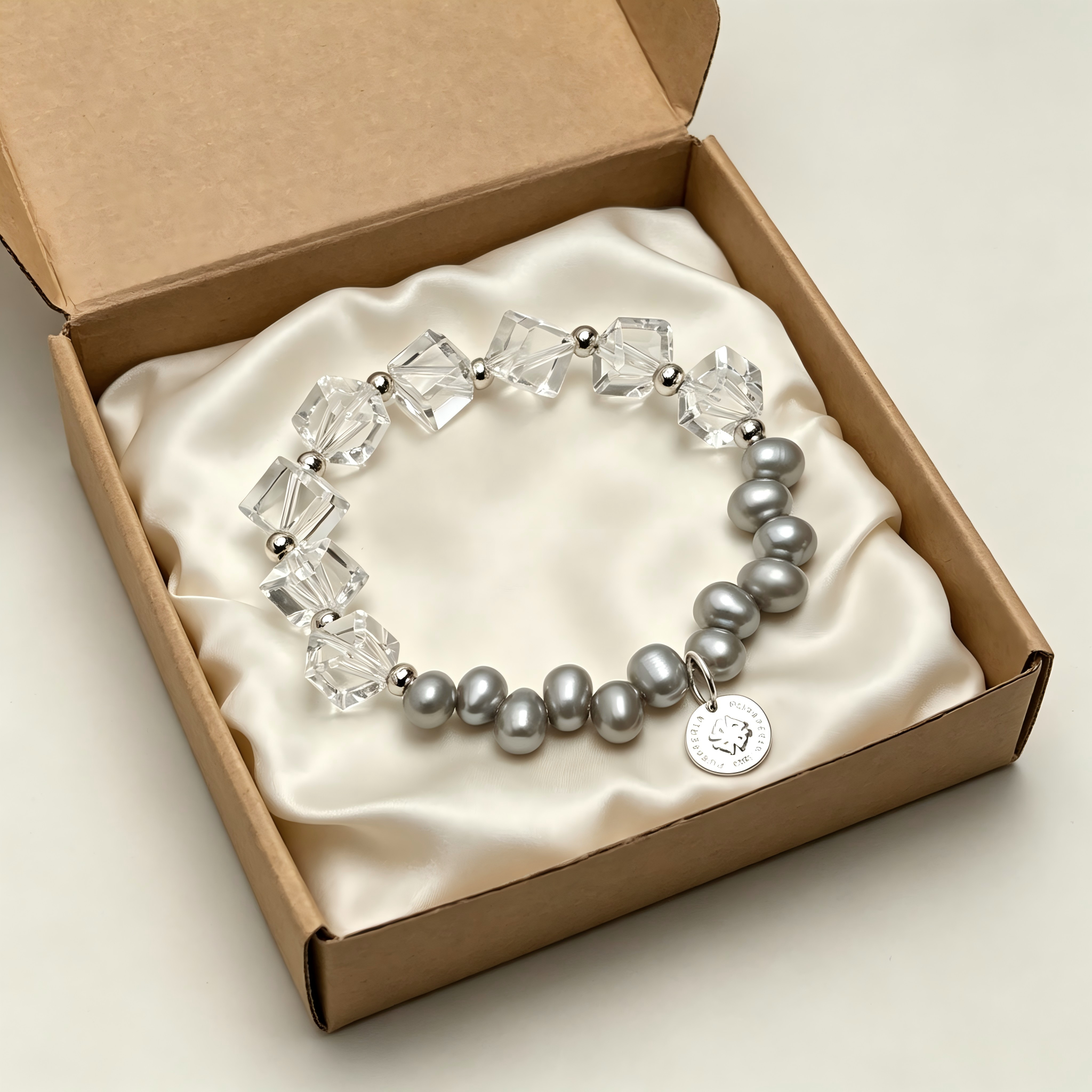 Handmade Cool Tone Bracelet Faceted Square