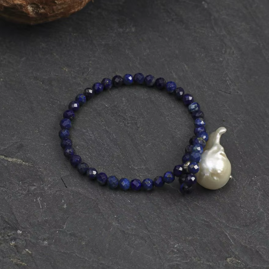 Hisera Lapis Lazuli Beaded Bracelet - Freshwater Pearl Tungs