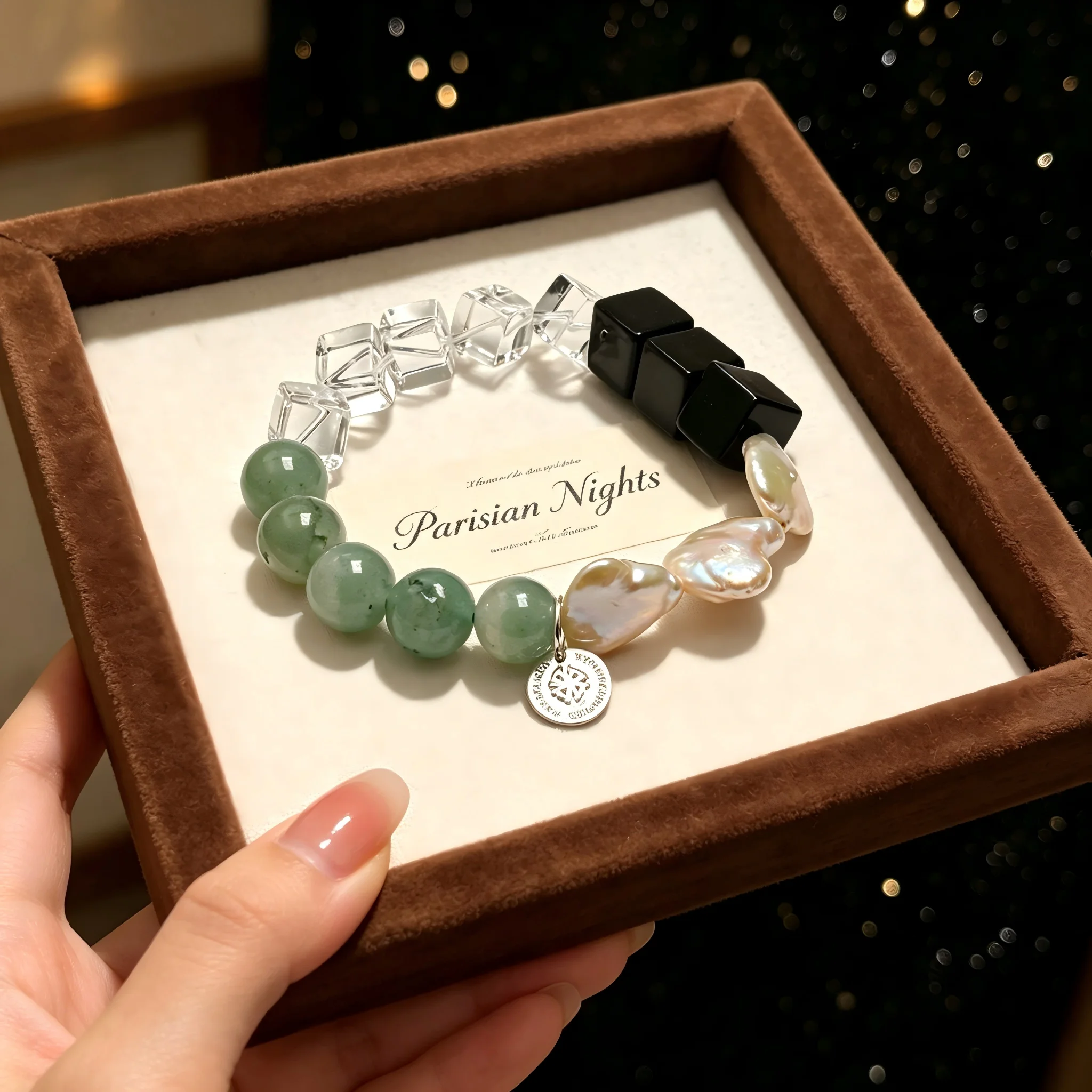 Minimalist Multi Stone Bracelet Round Green