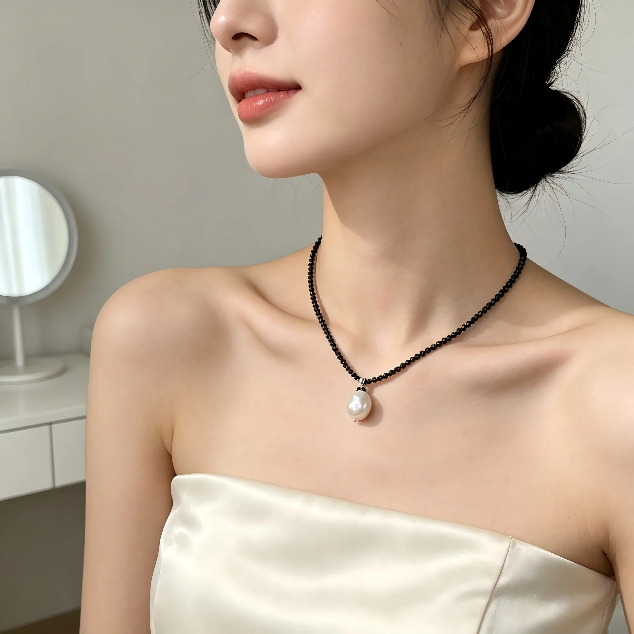 Black Spinel Beaded Choker Necklace Natural