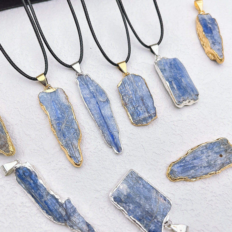 Hisera Natural Kyanite Irregular Blue Crystal Pendant Neckla
