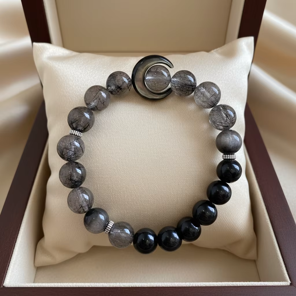 Hisera Punk Style Moon Shape Beaded