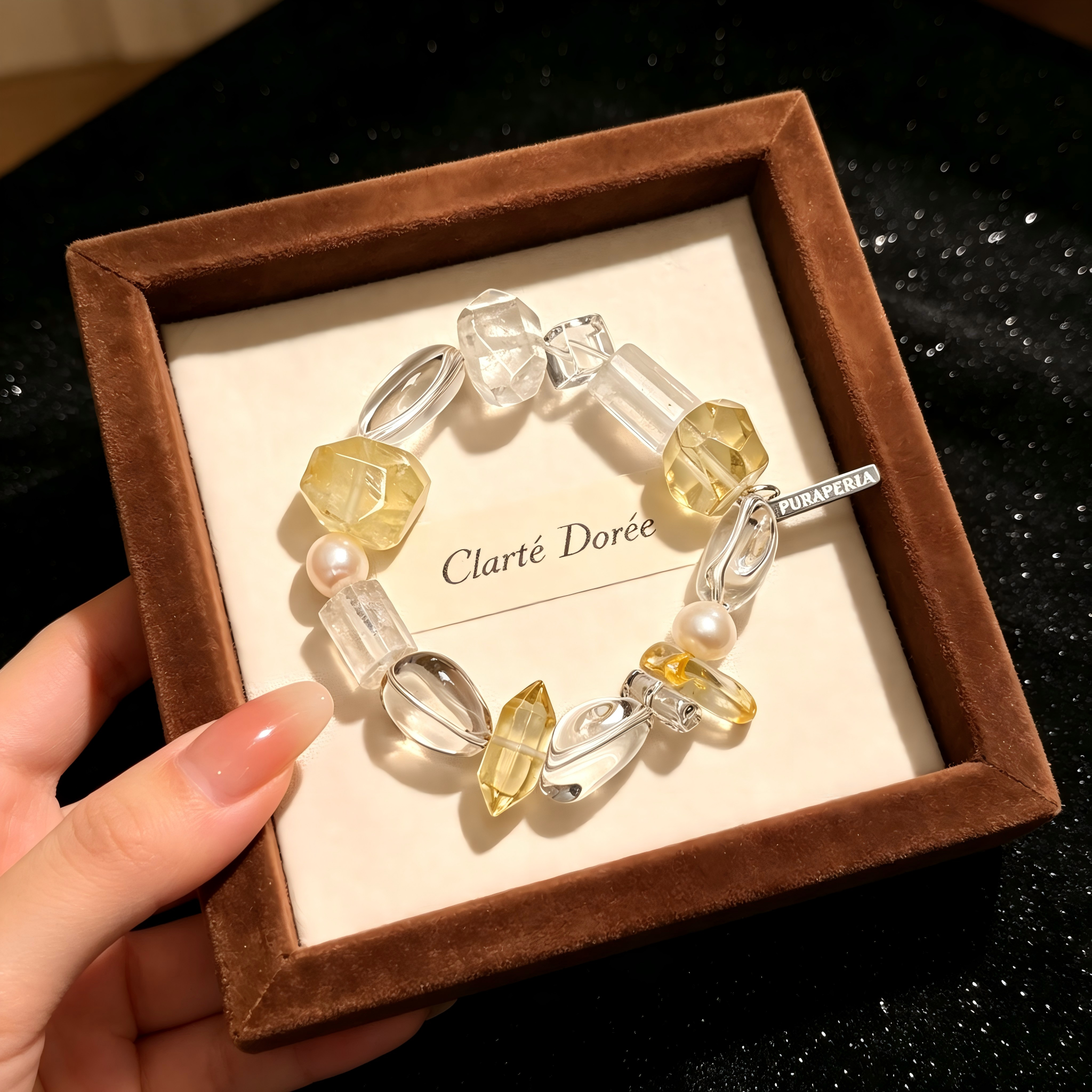 Minimalist Transparent Bracelet Citrine Clear Quartz