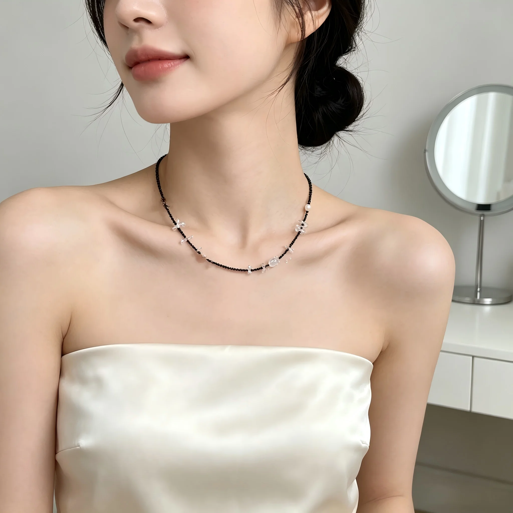 Clear Crystal Black Seed Bead Choker Crystal Jewelry