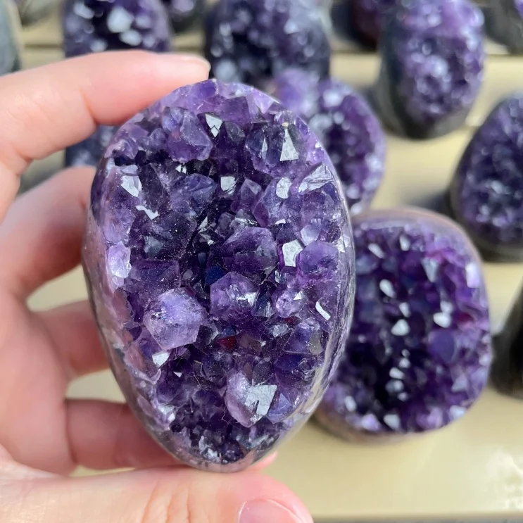 Natural Amethyst Geode Cluster Raw Purple Quartz Crystal Druzy - Premium