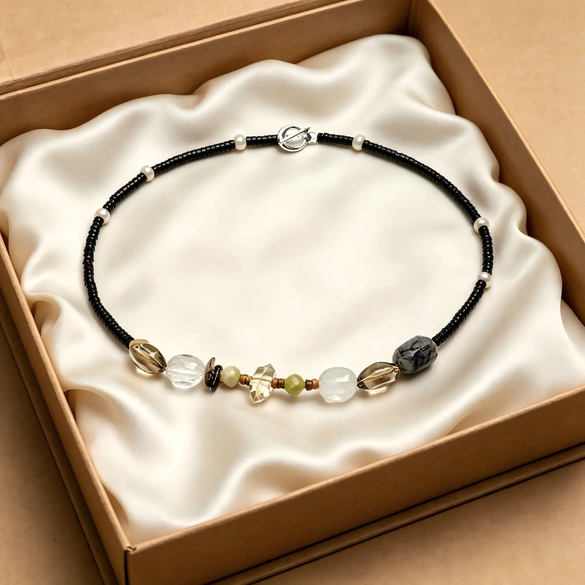 Natural Stone Beaded Necklace Mixed Crystal