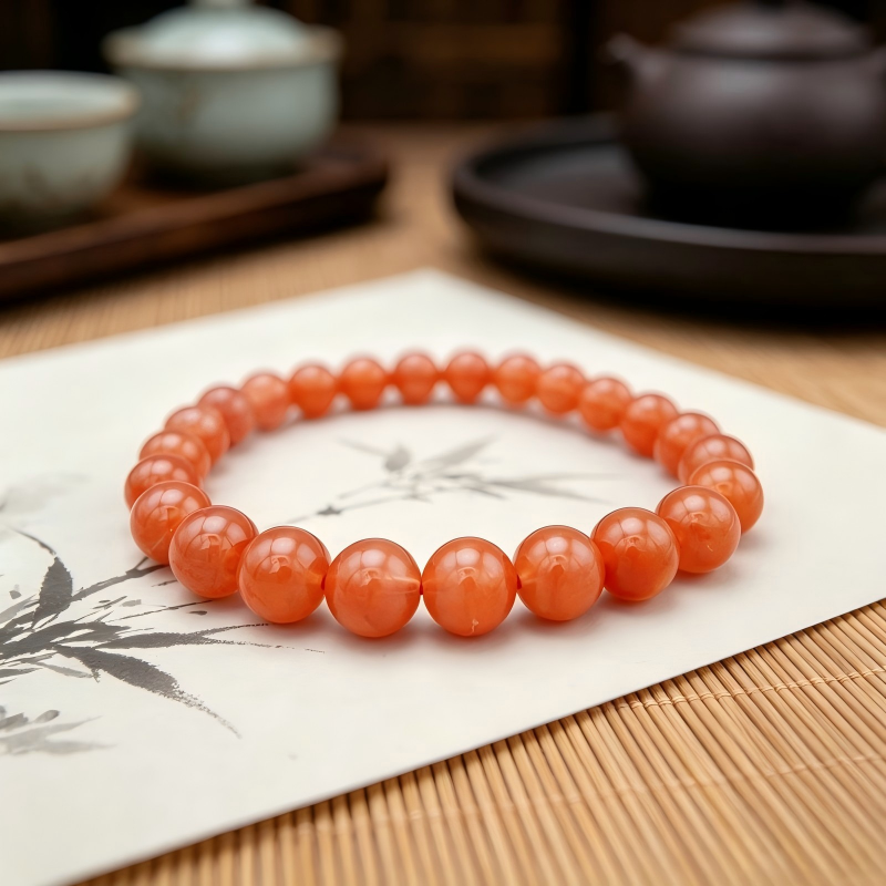 8mm Red Rabbit Hair Beaded Crystal Bracelet - Red Rutilated 