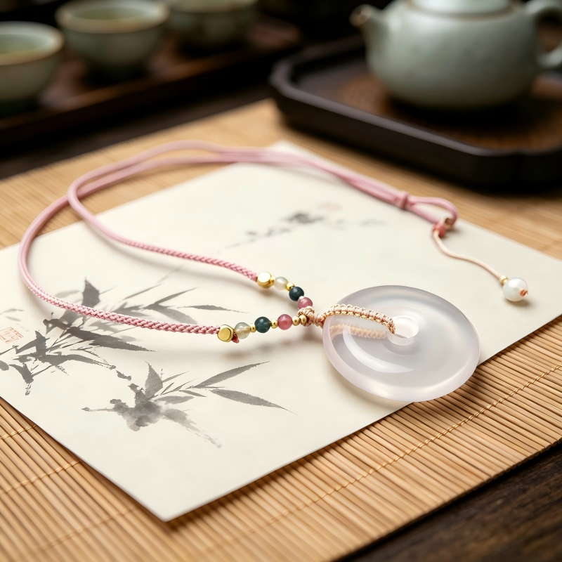 Natural Rose Quartz Pendant Peace Buckle Necklace - Healing 