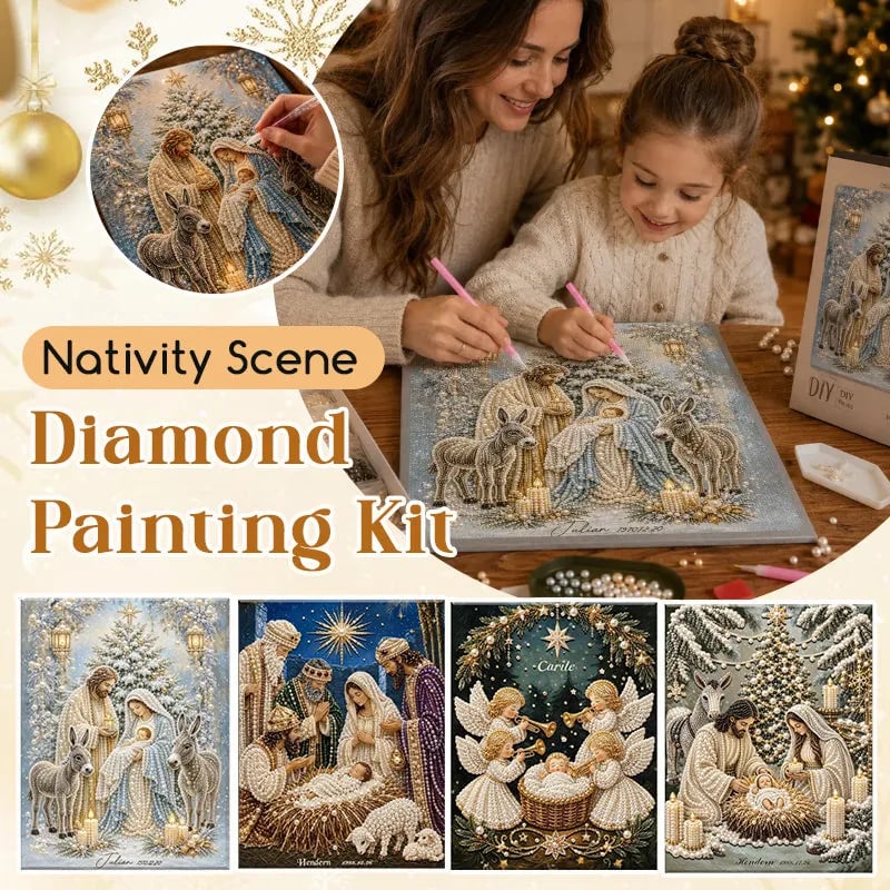 🎄  Premium 3D Diamond Jesus Birth Nativity Scene Painting Art Kit | Luxury Flocked Canvas with Scratch-Resistant Non-Fading Diamond Beads DIY Christmas Faith Decor 🌟✝️💎