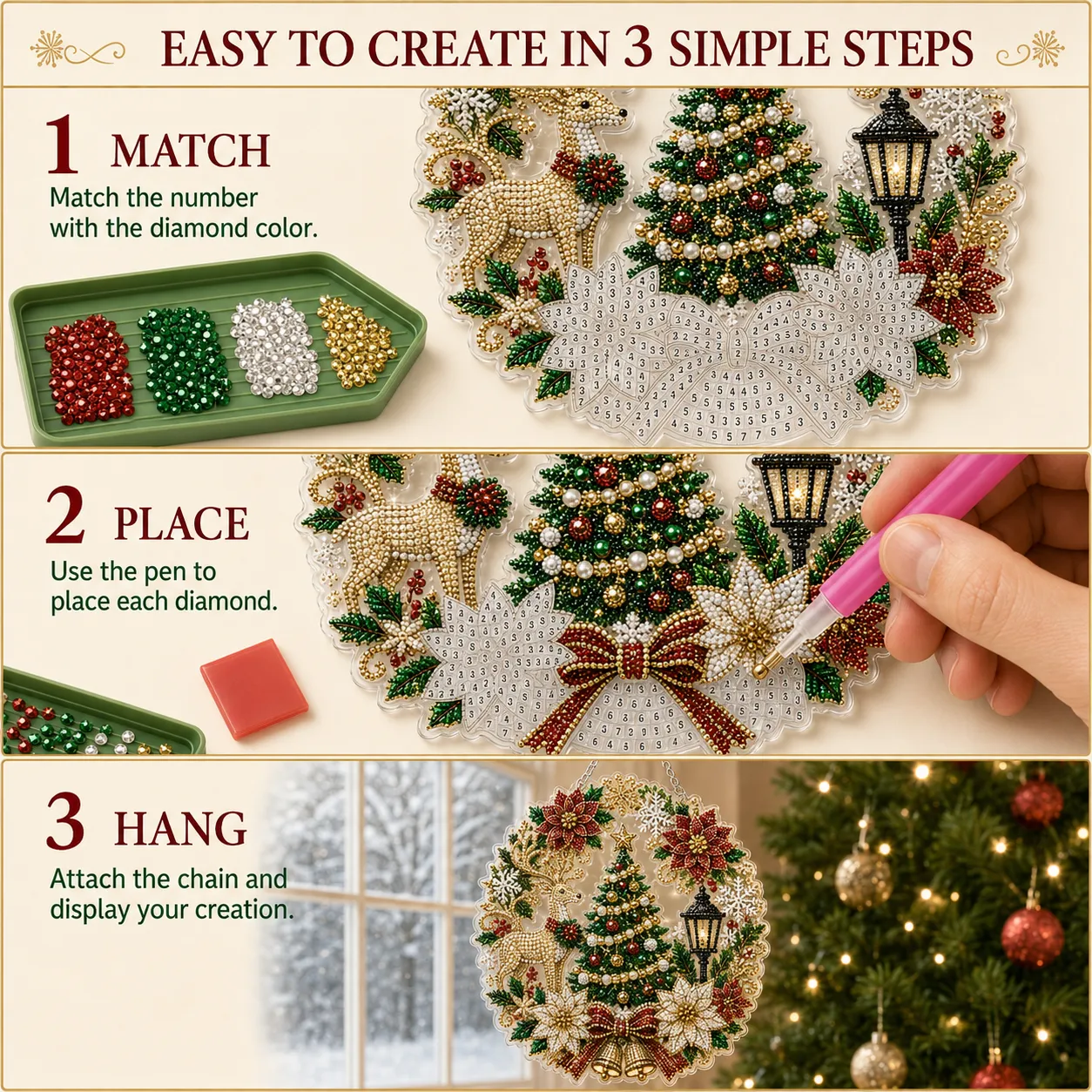 🎁Give the Gift of Sparkle🎄Christmas Diamond Art Hanging Ornament Kit - No craft skills? No problem. A stunning gift in 1 hour
