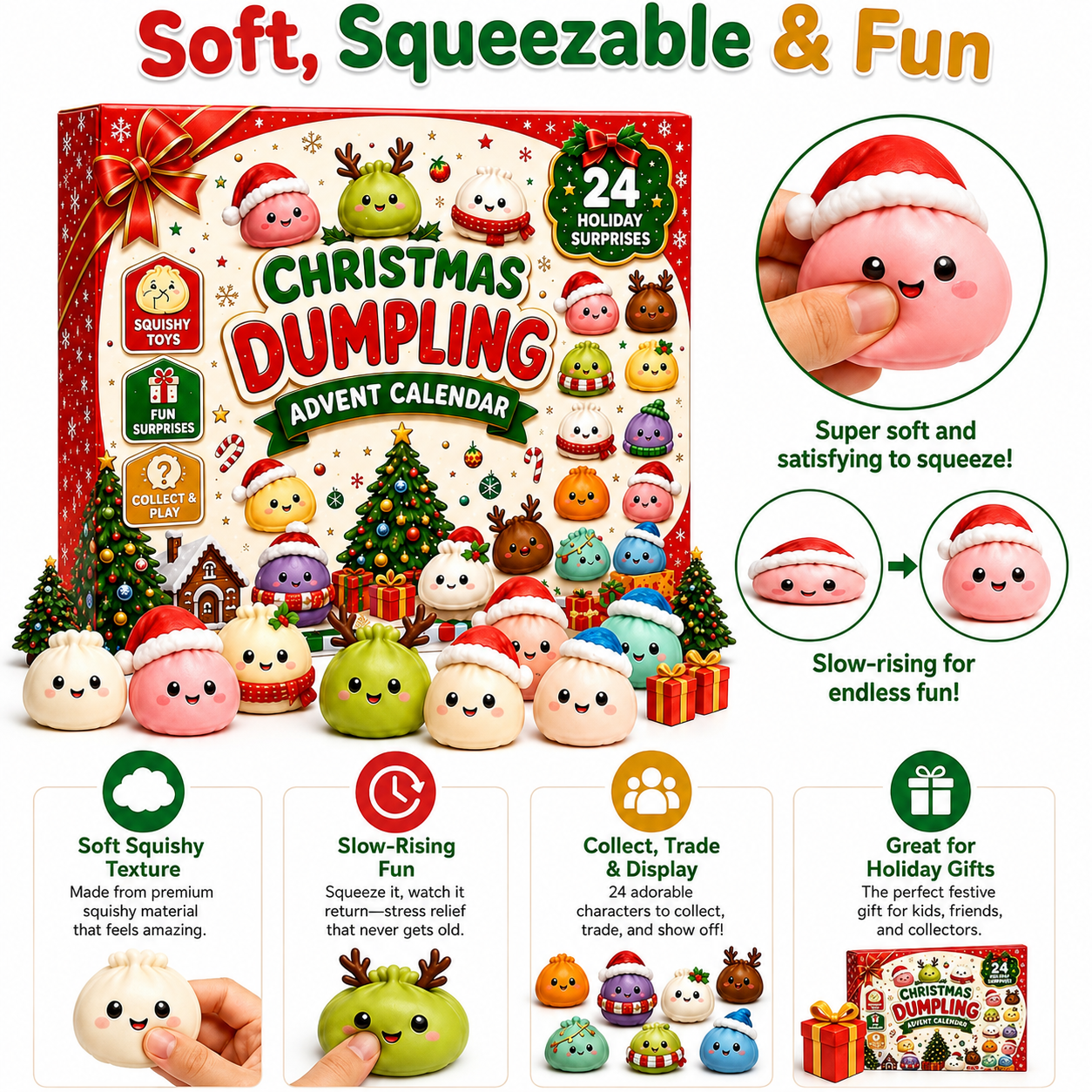 🎅2026 Christmas Squishy Advent Calendar - 24 Days Dumpling Squishies Toys