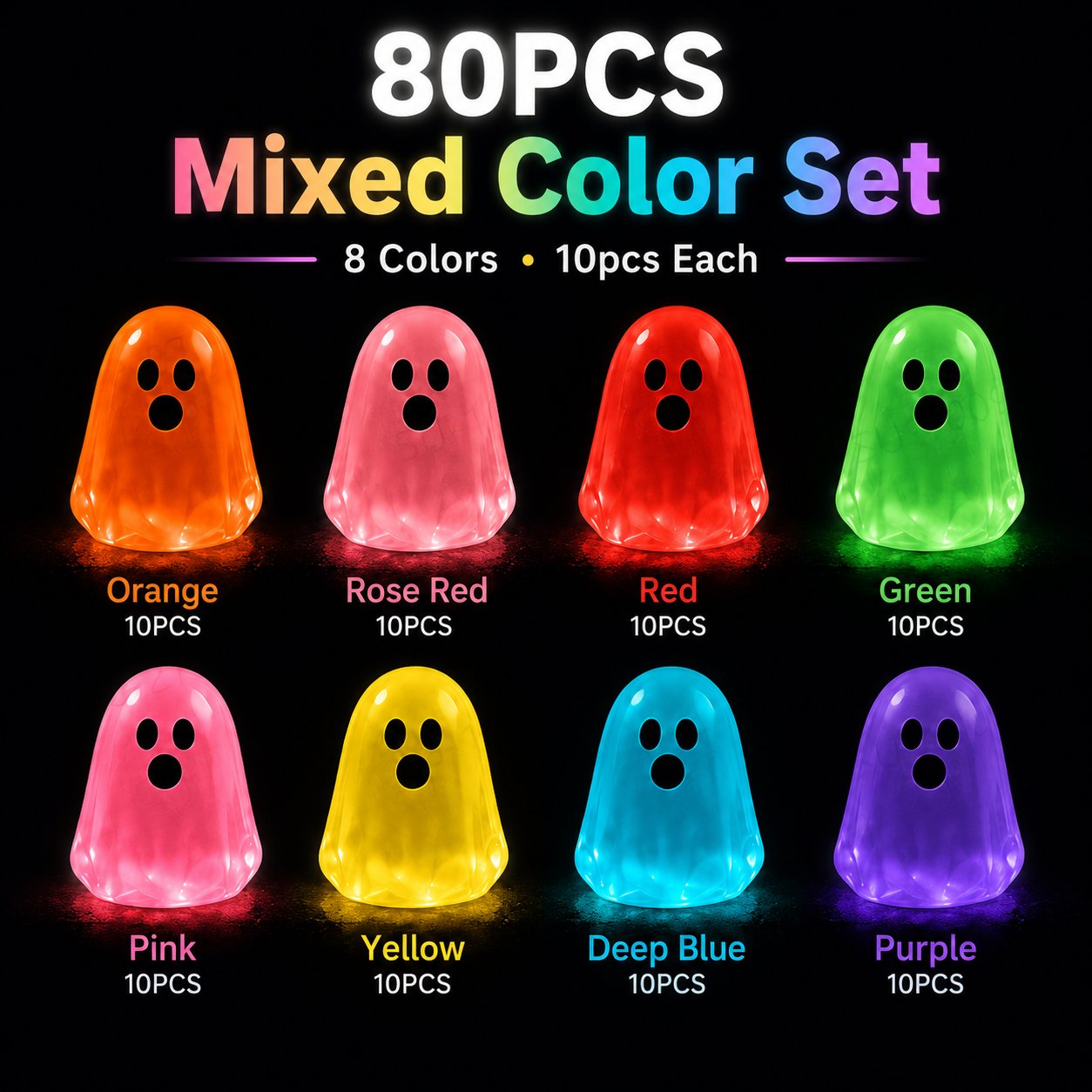 💥👻 Glow-in-the-Dark Mini Ghosts – 8-Colour Halloween Mix