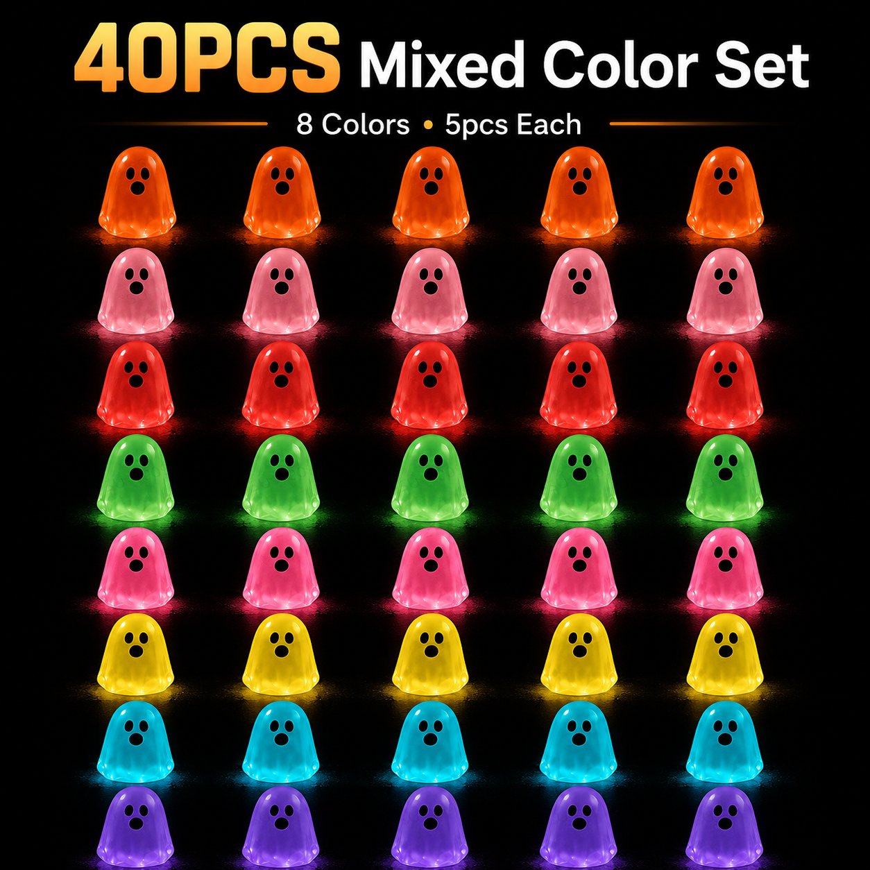 💥👻 Glow-in-the-Dark Mini Ghosts – 8-Colour Halloween Mix
