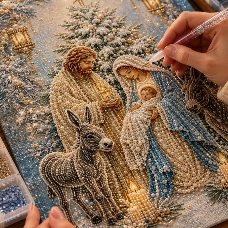 🎄  Premium 3D Diamond Jesus Birth Nativity Scene Painting Art Kit | Luxury Flocked Canvas with Scratch-Resistant Non-Fading Diamond Beads DIY Christmas Faith Decor 🌟✝️💎