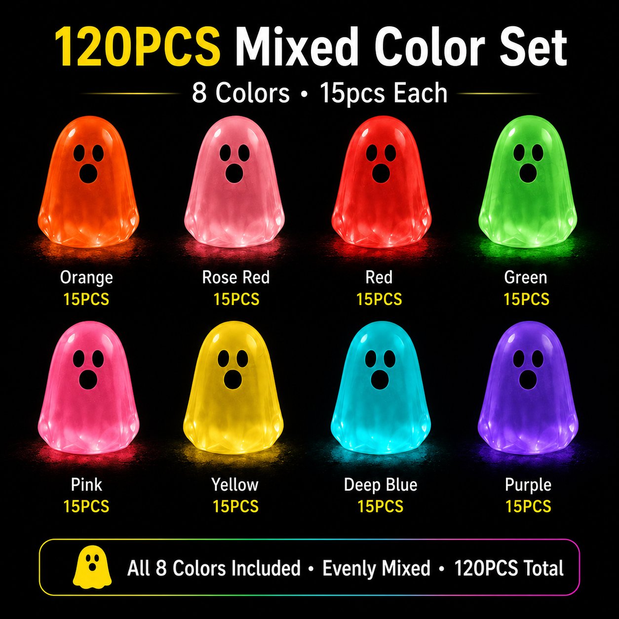💥👻 Glow-in-the-Dark Mini Ghosts – 8-Colour Halloween Mix