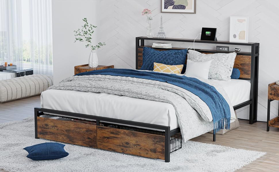 queen size bed frame with storage No Box Spring Needed