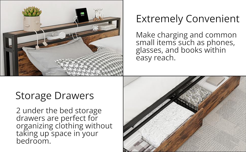 likimio bed frame queen size with storage headboard 