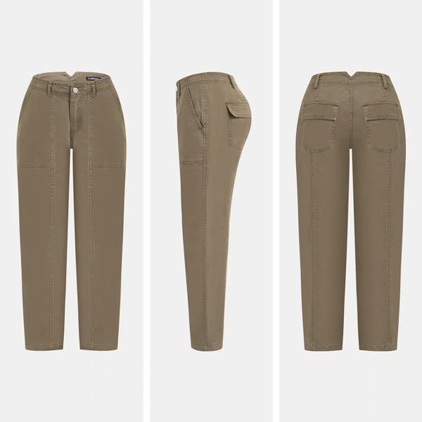 ⚡FINAL SALE⚡- Solid Stitch Detail Mid Waist Baby Barrel Fit Deep Pockets Pants