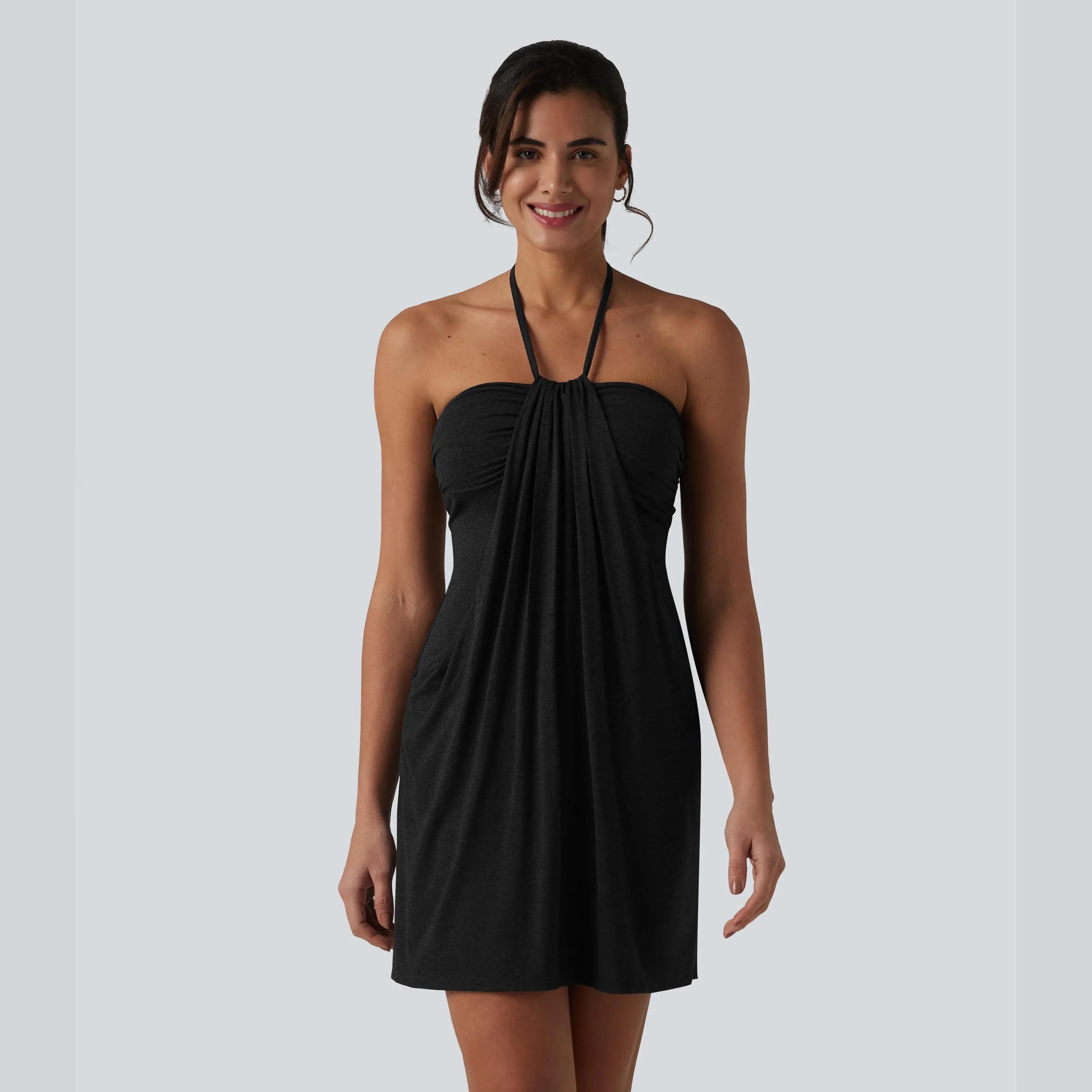 ⚡FINAL SALE⚡- Halter Tie Back Mini Resort Dress with Pockets