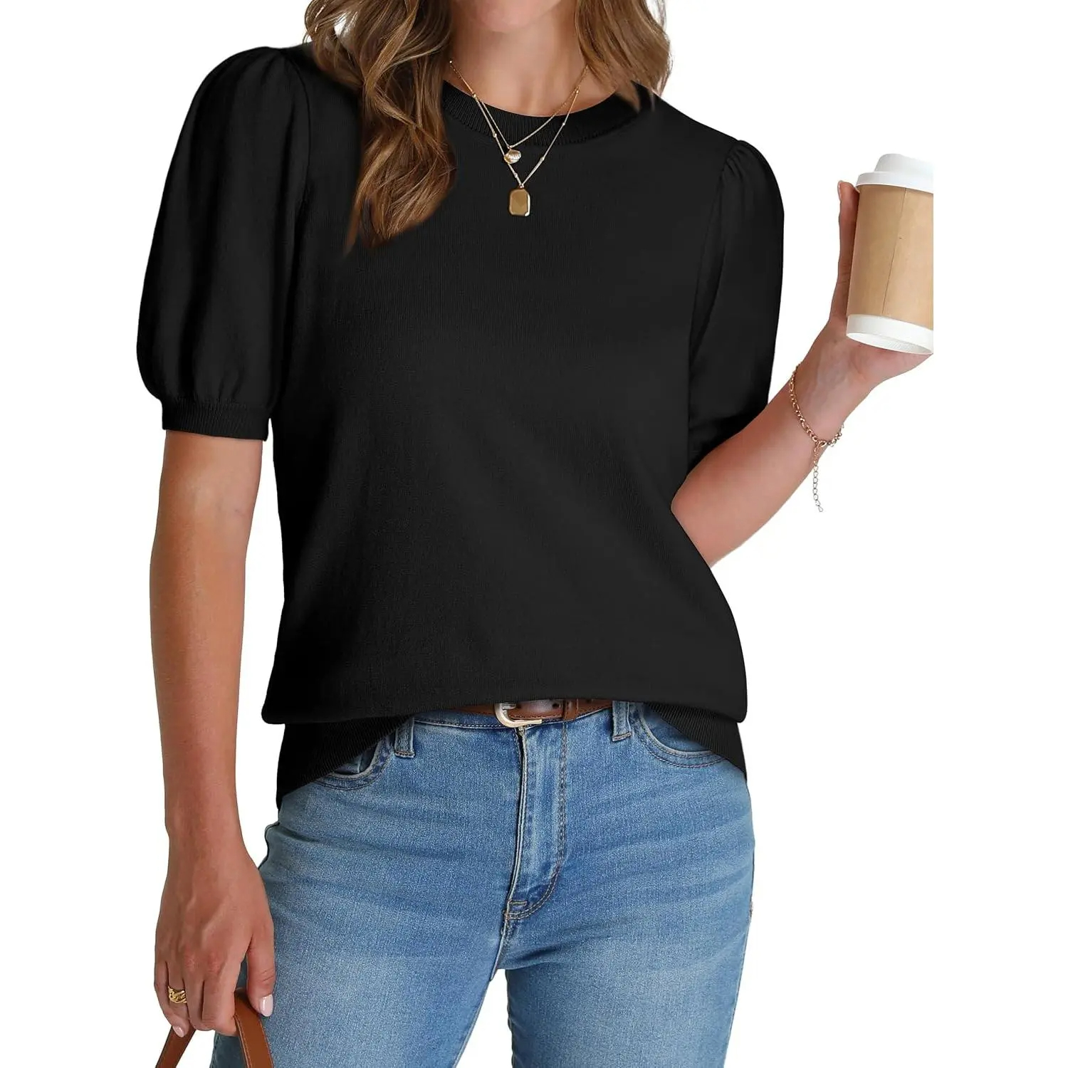 🔥Summer Clearance Sale🔥Women’s Puff Short Sleeve Lightweight Knit Top